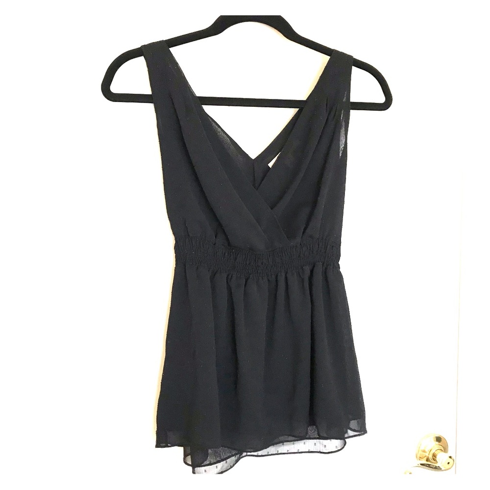 Merona deep-v black blouse with subtle dot pattern
